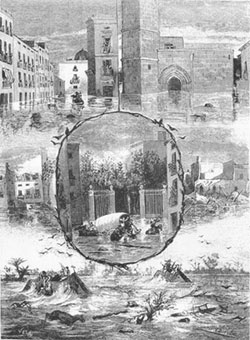 Grabado de la riada de Santa Teresa 1879